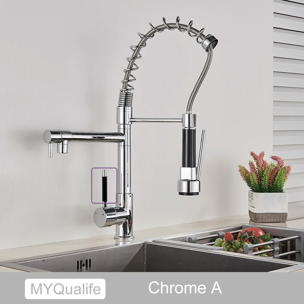Black Pull Down Brass Kitchen Sink Faucet