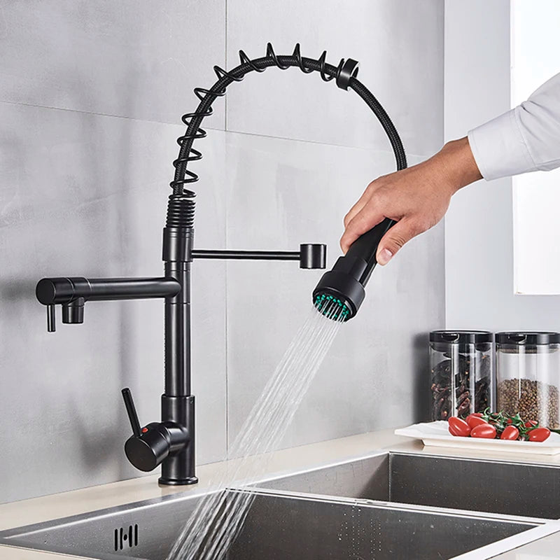 Black Pull Down Brass Kitchen Sink Faucet