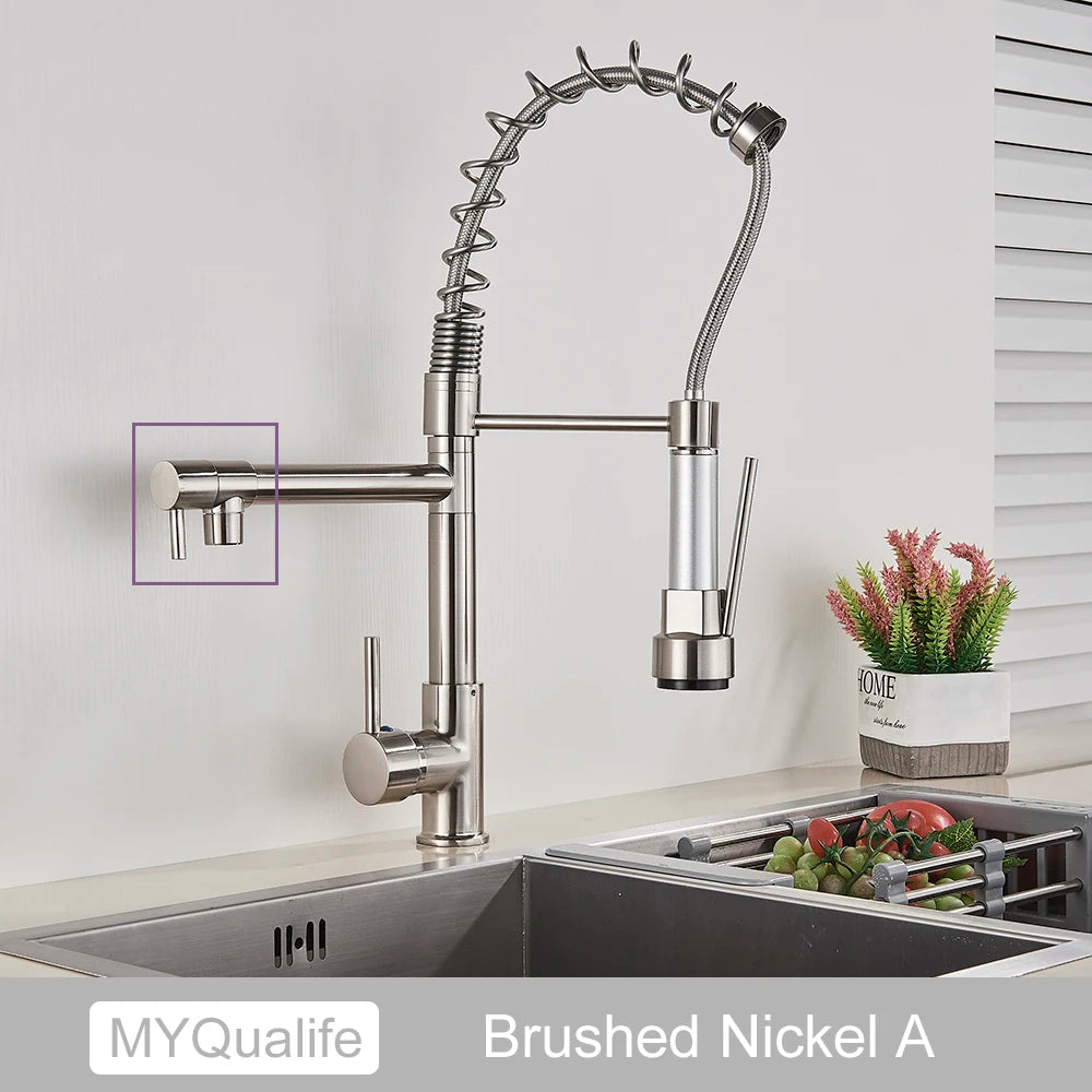 Black Pull Down Brass Kitchen Sink Faucet