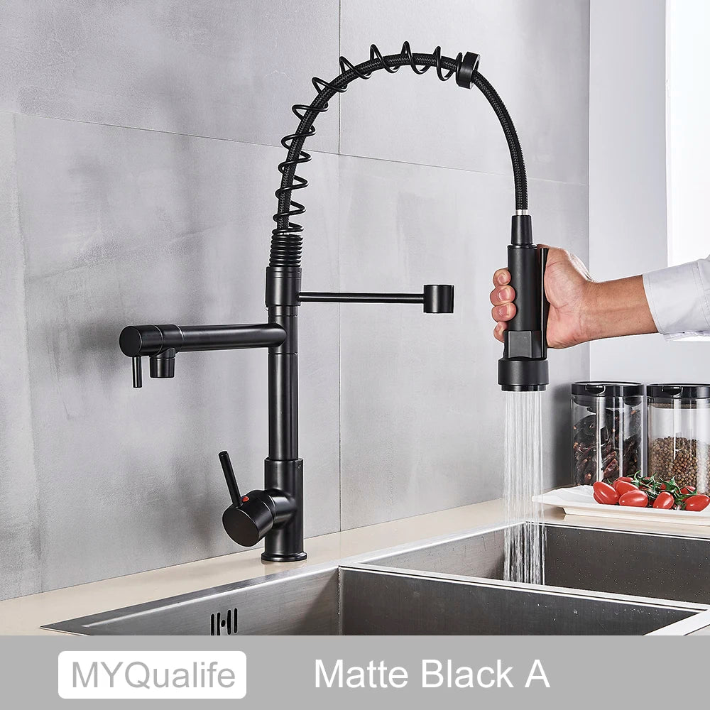 Black Pull Down Brass Kitchen Sink Faucet