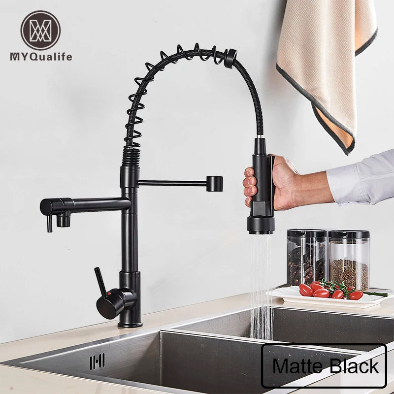 Black Pull Down Brass Kitchen Sink Faucet