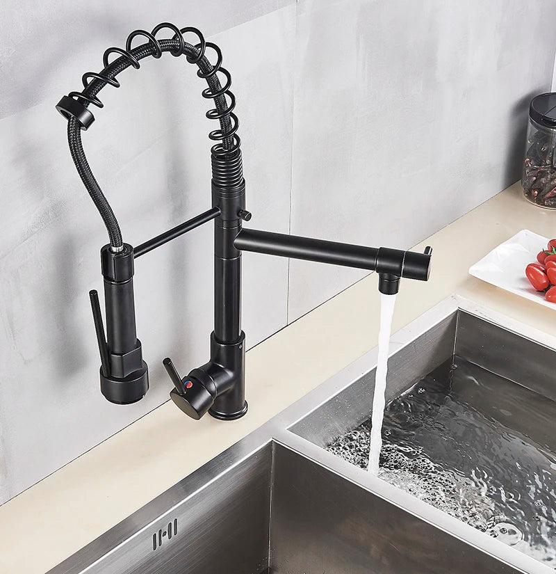 Black Pull Down Brass Kitchen Sink Faucet