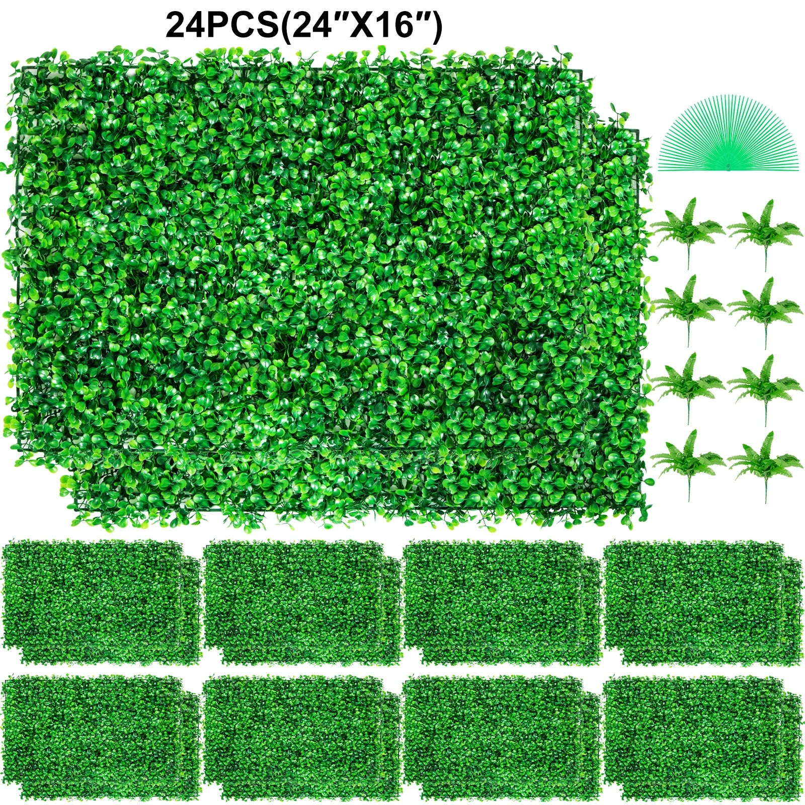 Artificial Boxwood Panel UV 24pcs 20x20/24x16 in Boxwood Hedge Wall Panels