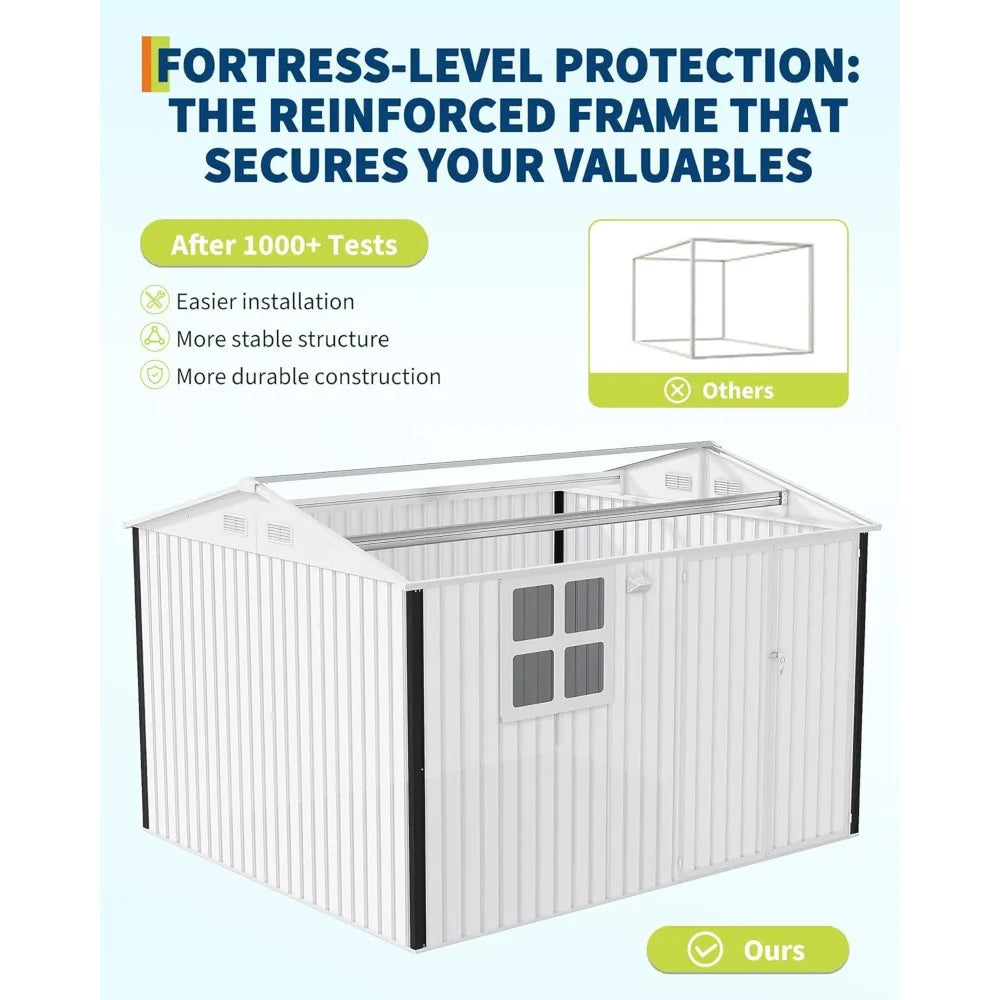 6x8 Ft Metal Outdoor Storage Shed Garden Tool  Lockable Doors & Windows