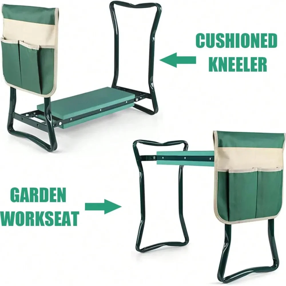 Kneeler And Seat, Soft EVA Kneeling Pad Stool With Tool Pouch, Heavy Duty, Green