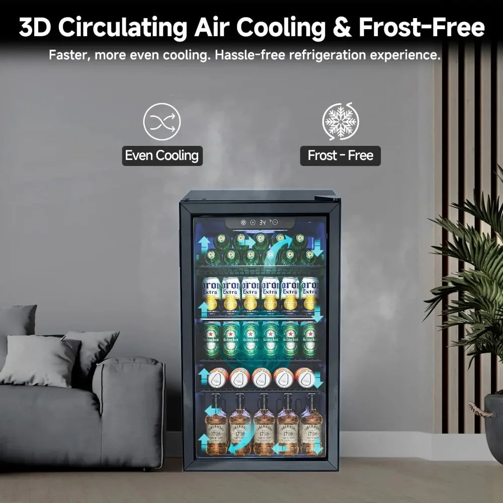 126 Can Mini Fridge Glass Door for Soda Beer Wine