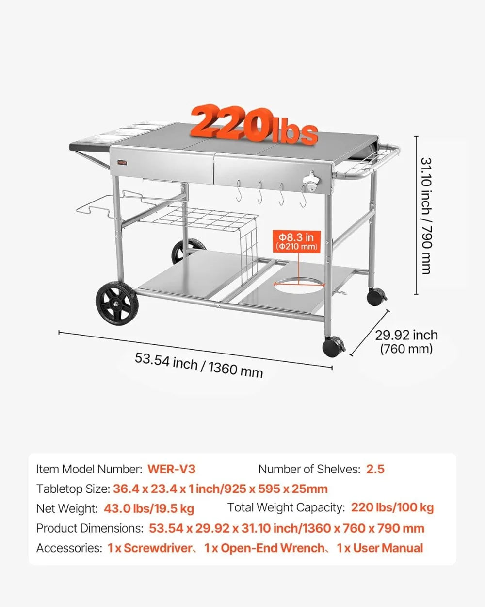 Outdoor Grill Cart / Table for Picnic Kitchen Courtyard