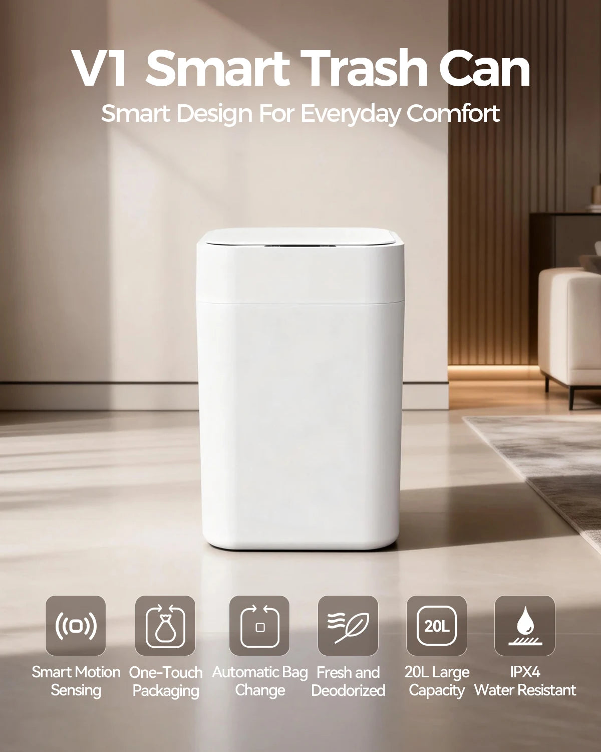 20L/30L Automatic Self Changing Trash Can Self Sealing Self Bagging Motion Sensor Touchless Smart Garbage Can with Lid for Kitchen Bathroom
