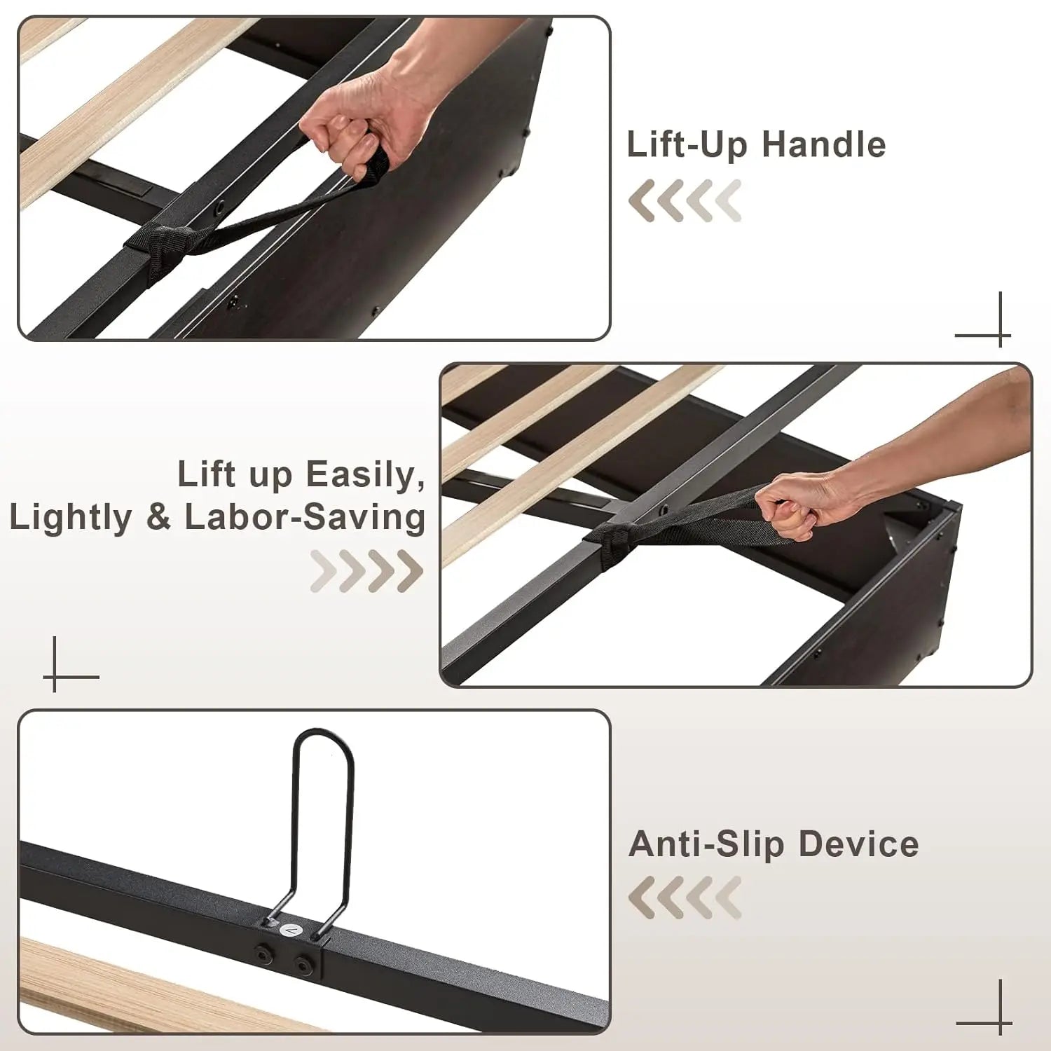 King Lift Up Storage Bed Frame Wooden Platform USB Charging