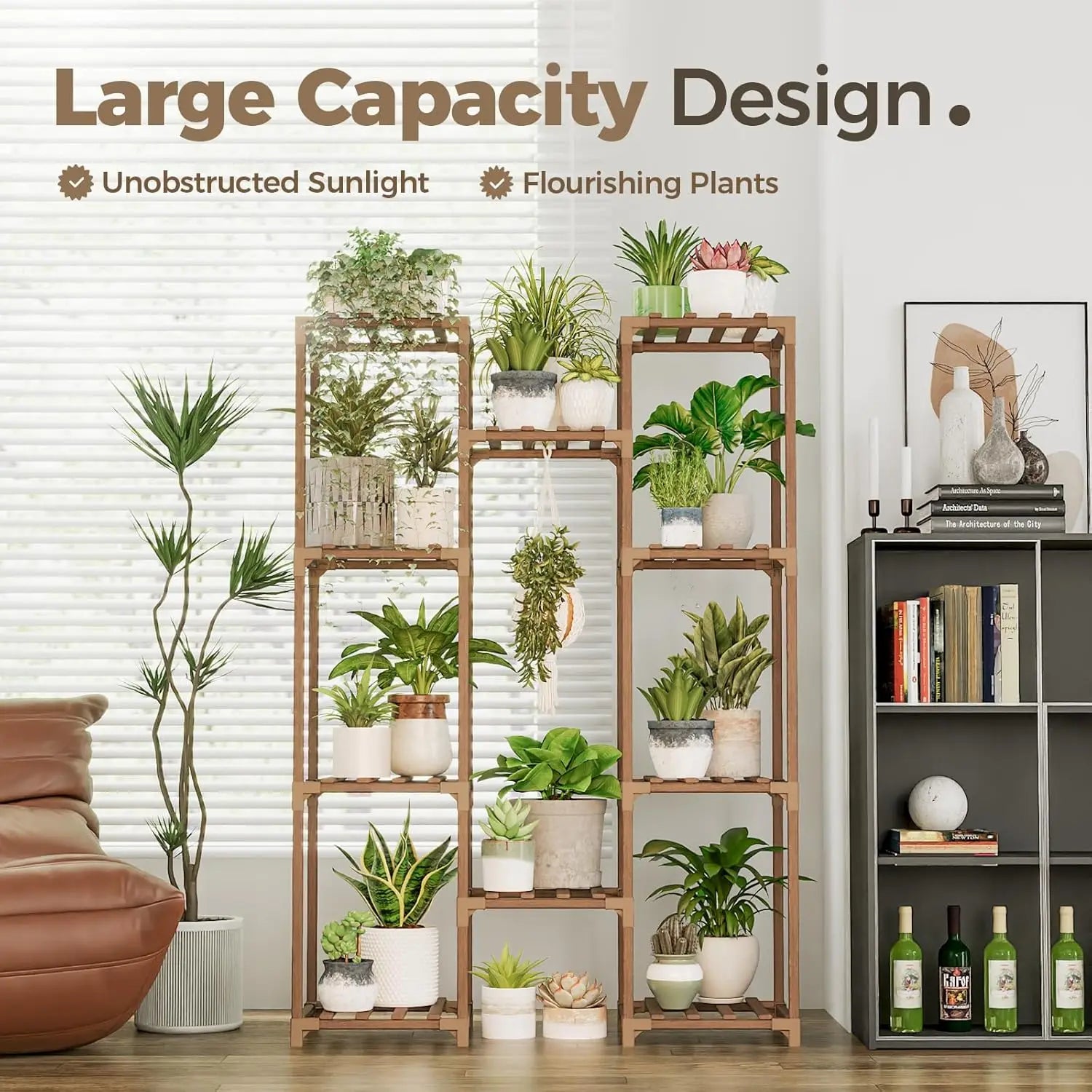 Large Wooden Plant Stand with 10 Shelves for Indoor Outdoor Decor, Holds Multiple Pots, Easy Assembly