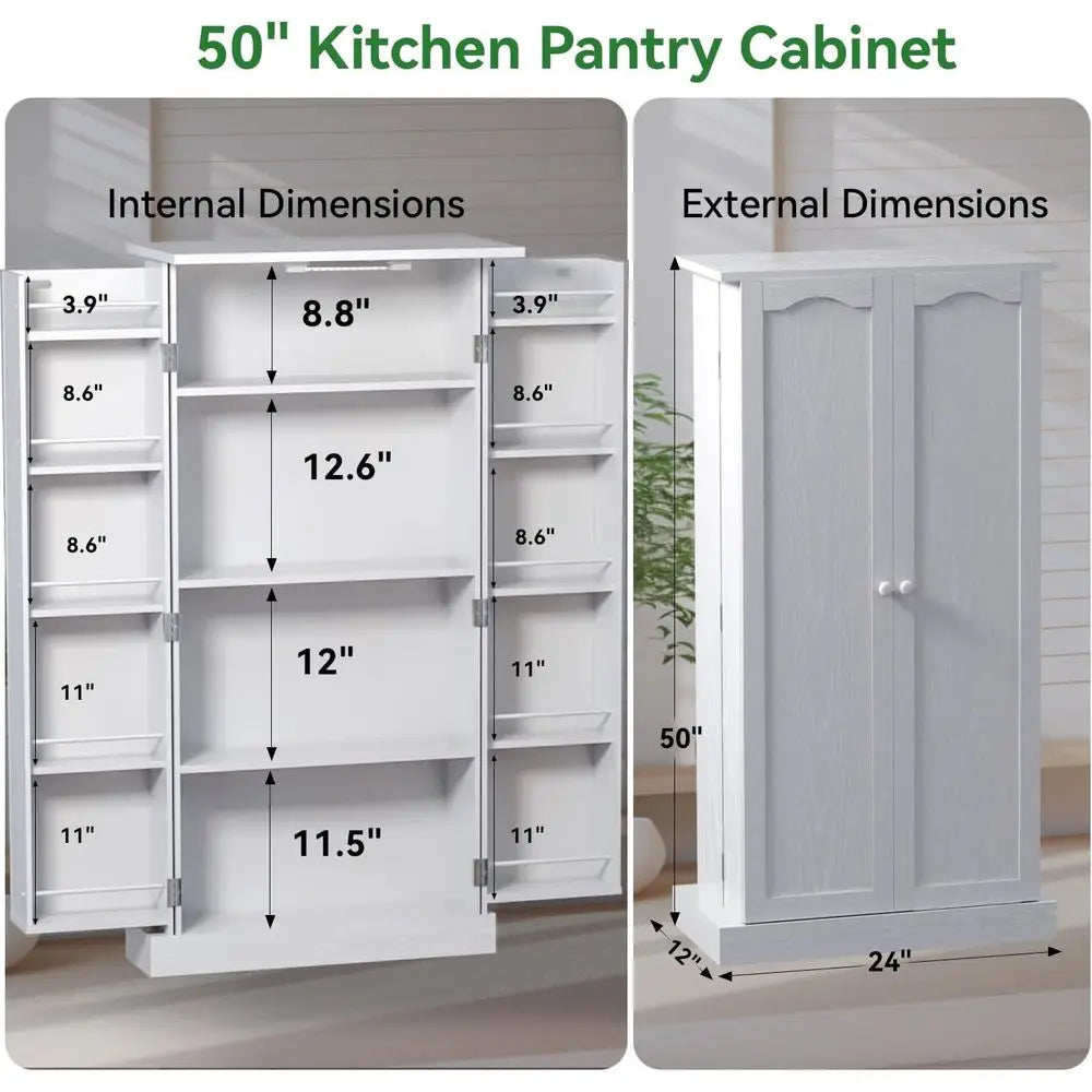 50"Kitchen/Pantry White Storage Cabinet