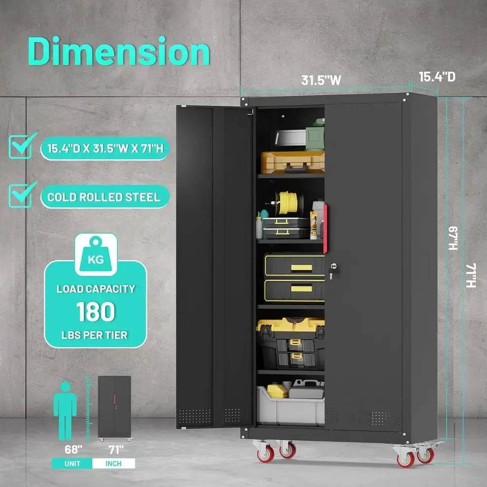 Heavy-Duty Steel Garage Cabinet with 4 Adjustable Shelves, Lockable