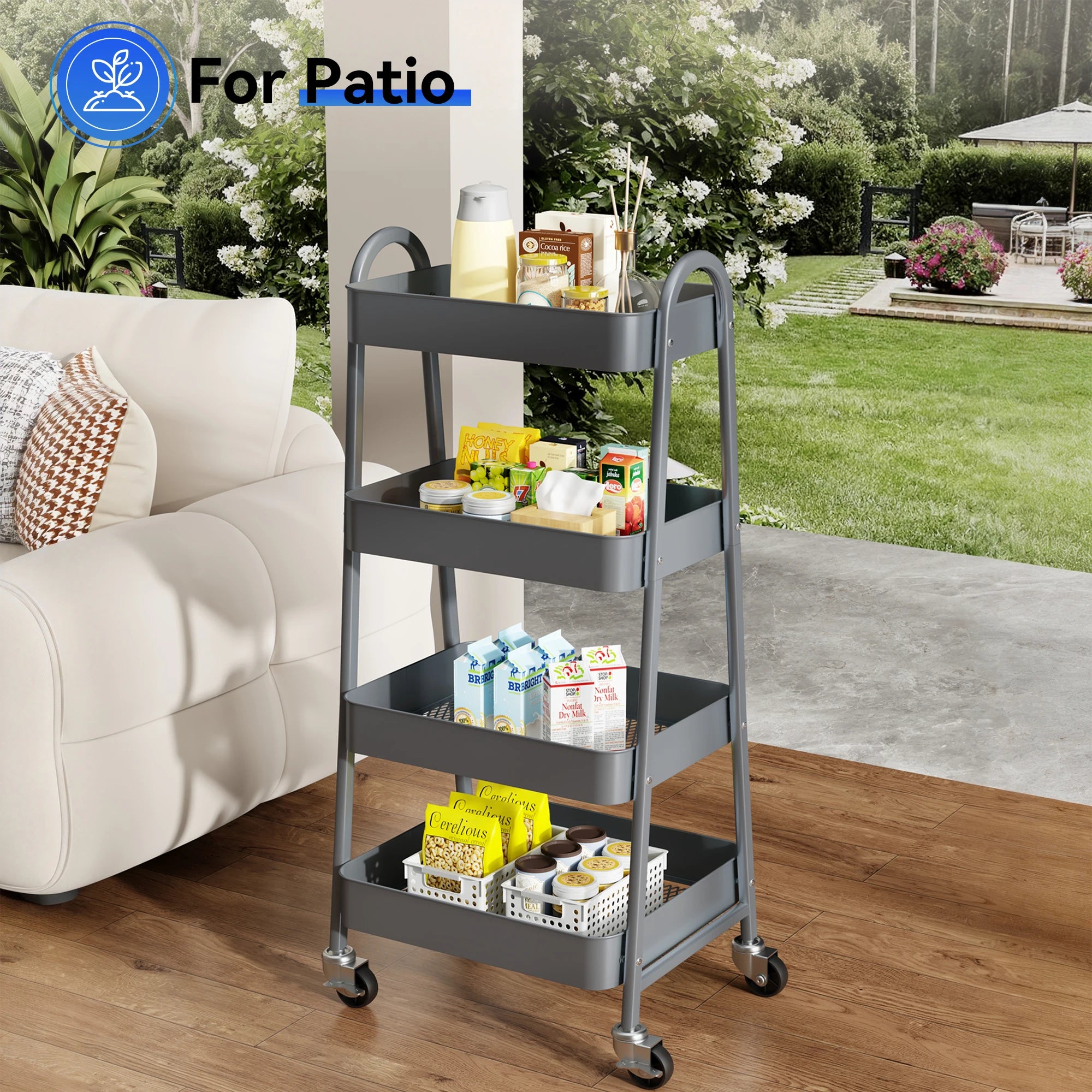 4 Tier Metal Storage Kitchen Cart with Lockable Wheels Mobile Shelving Unit Utility
