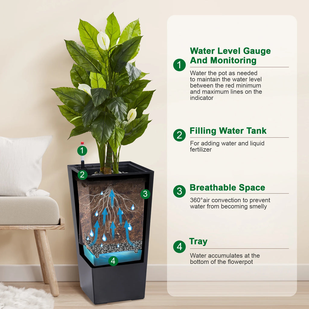 2pcs Planters Outdoor Indoor Planter Pots, High Front Porch Planter Pots with Drainage Holes Auto Watering, Convenience Instill