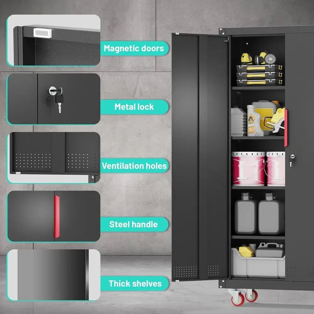 Heavy-Duty Steel Garage Cabinet with 4 Adjustable Shelves, Lockable
