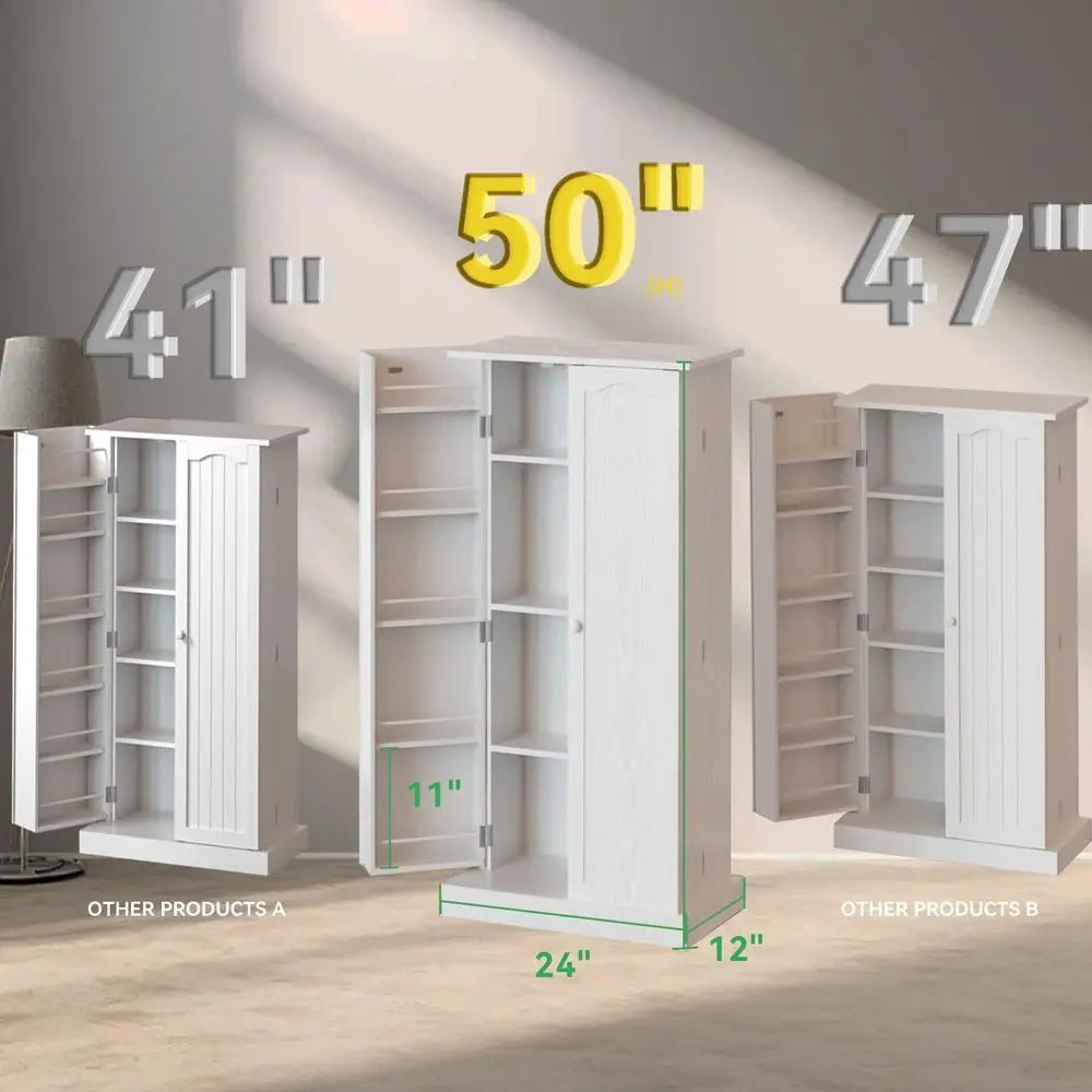 50"Kitchen/Pantry White Storage Cabinet