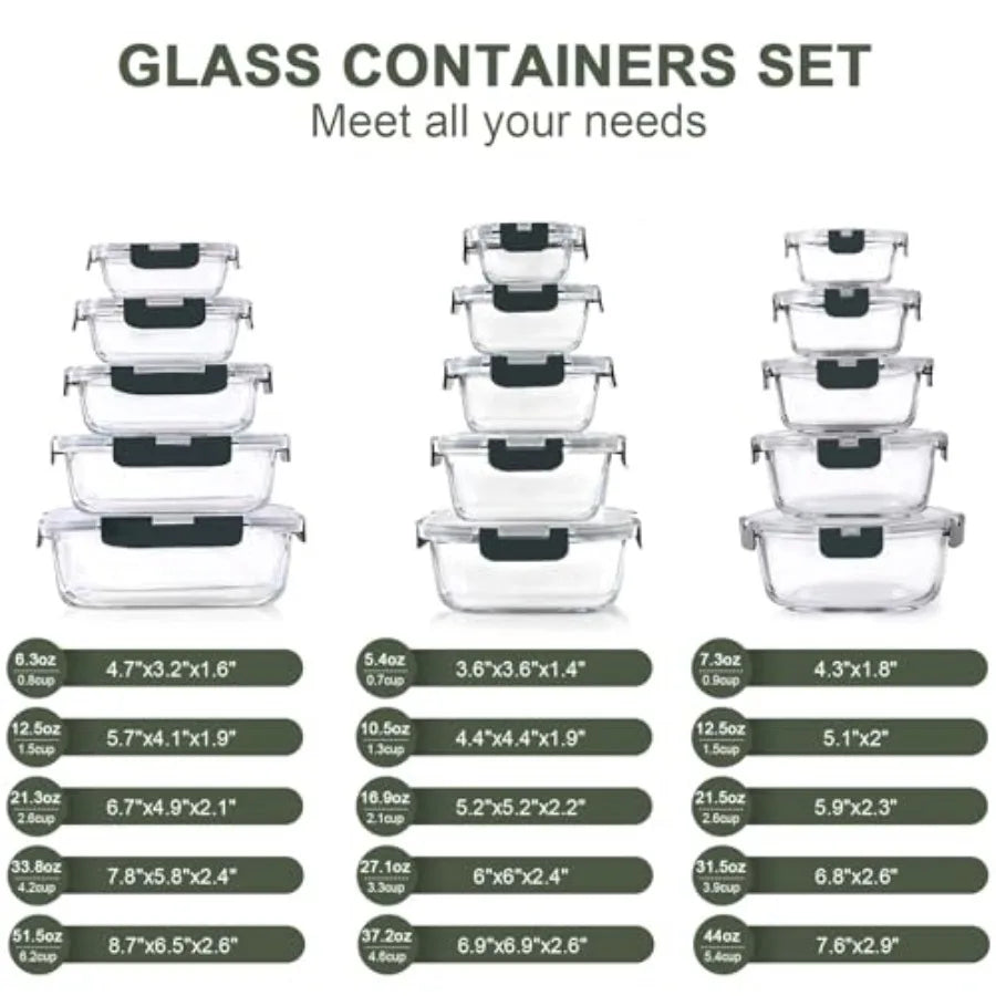 30 Pieces Glass Food Storage Containers