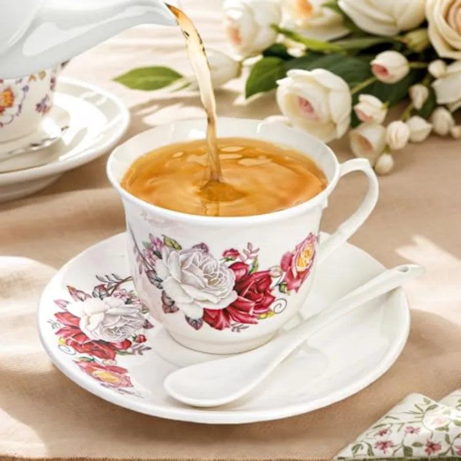 Bone China Tea Cups and Saucers Set of 6