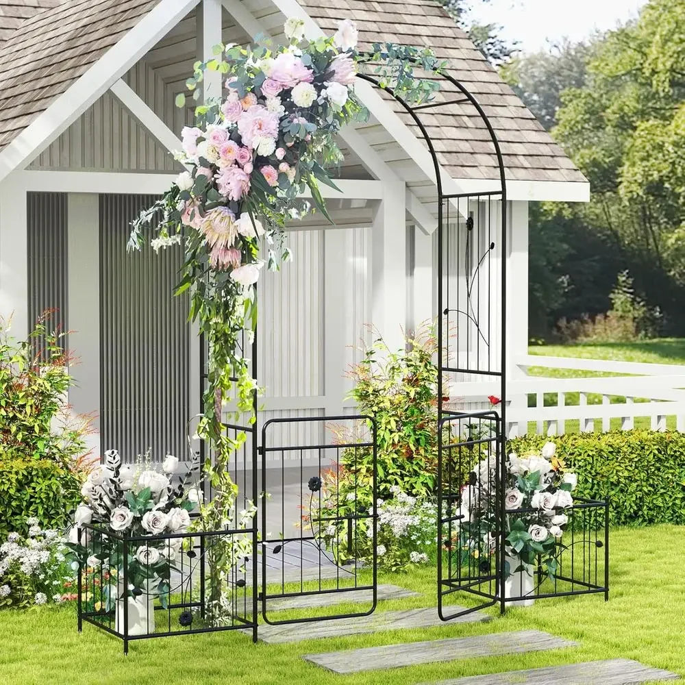 86-inch Metal Garden Arbor with Planter