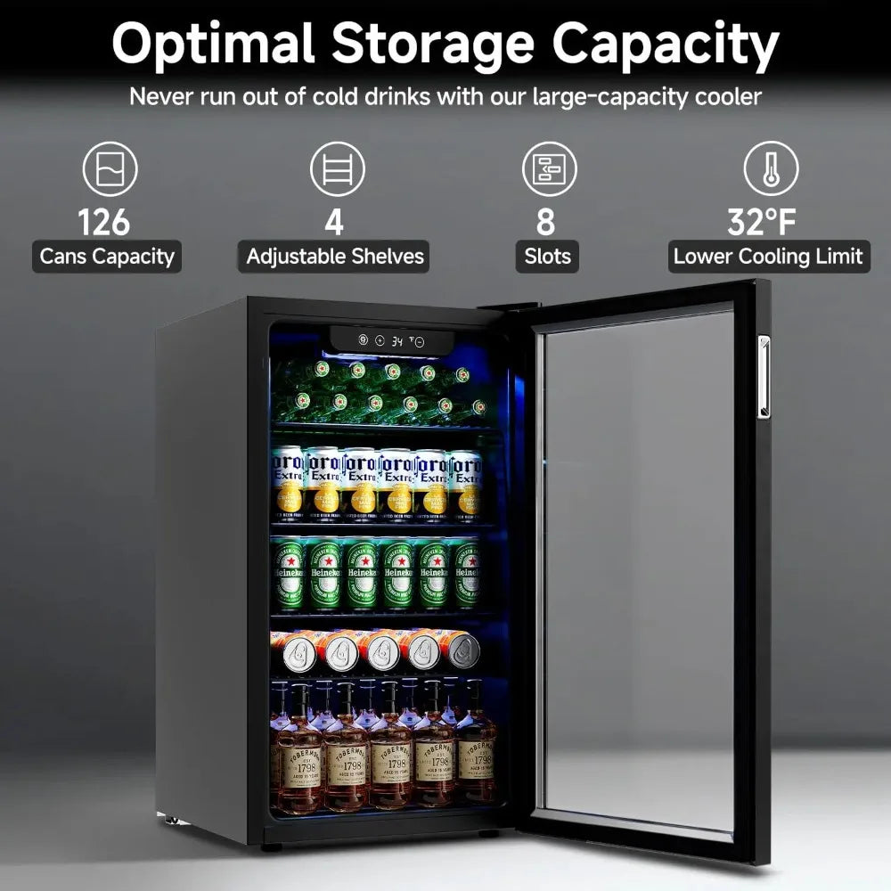 126 Can Mini Fridge Glass Door for Soda Beer Wine