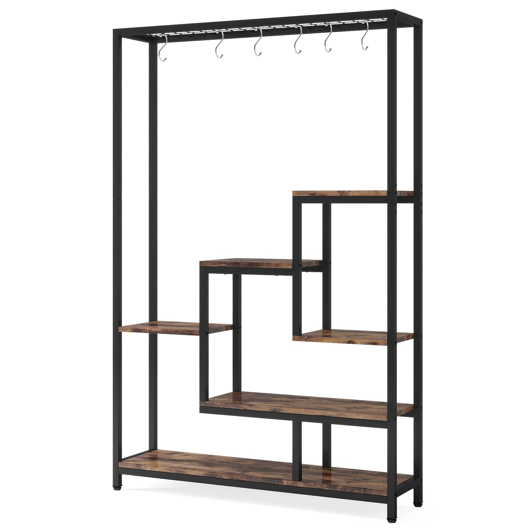Tribesigns 5 Tiers Tall Indoor Plant Stand 70.9 inches Large Metal Plant Shelf with 10 PC S Hanging Hooks for Garden