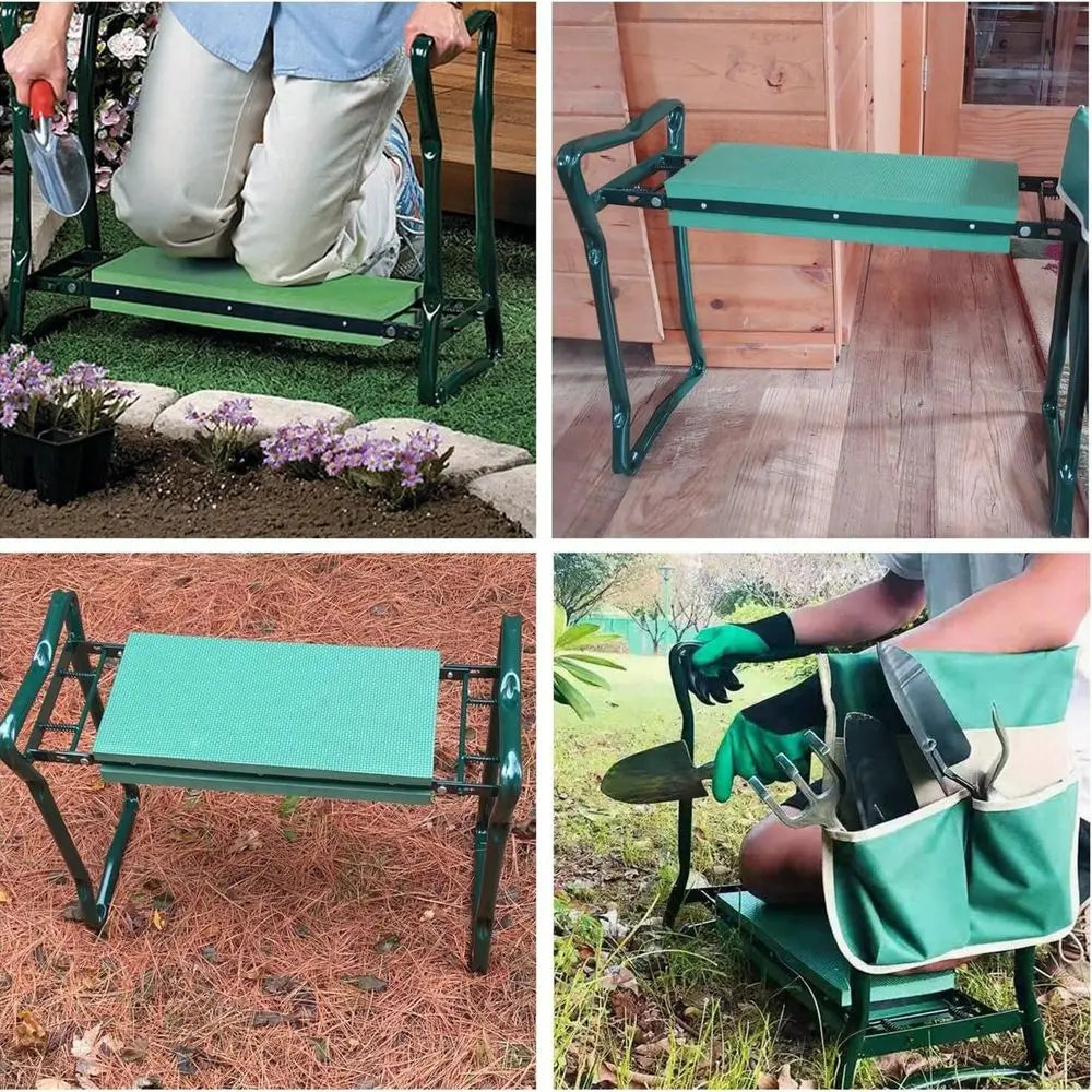 Kneeler And Seat, Soft EVA Kneeling Pad Stool With Tool Pouch, Heavy Duty, Green