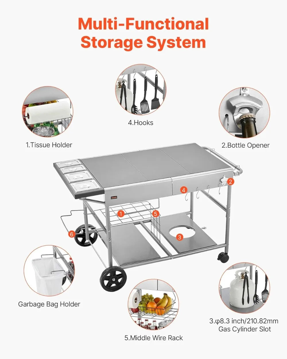 Outdoor Grill Cart / Table for Picnic Kitchen Courtyard