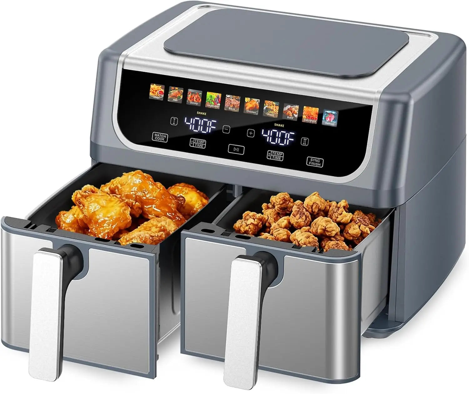 10-in-1 Air Fryer 9.5 QT, Large Air fryer with with 2 Independent Frying Baskets