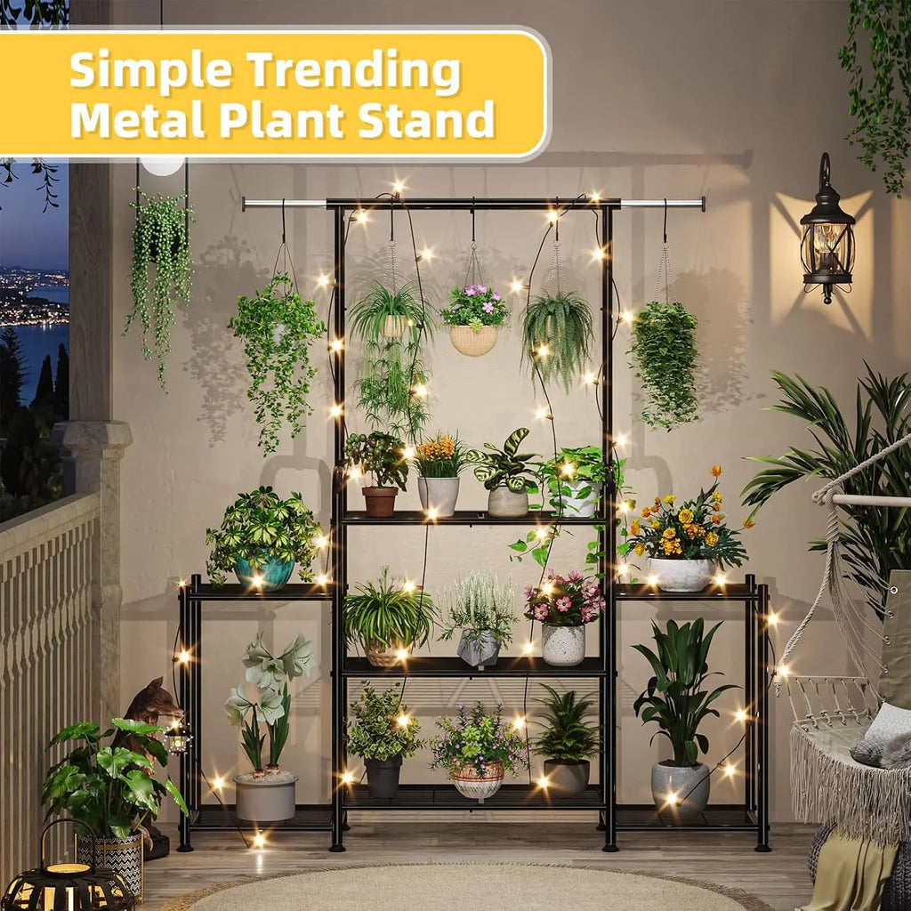 3-Tier Metal Plant Stand Indoor Outdoor Hanging Shelf for Multiple Flower Pots Large Heavy Duty Ladder Holder Black
