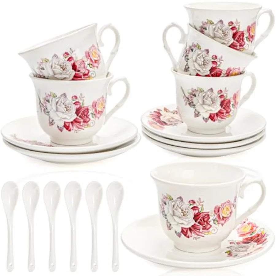 Bone China Tea Cups and Saucers Set of 6