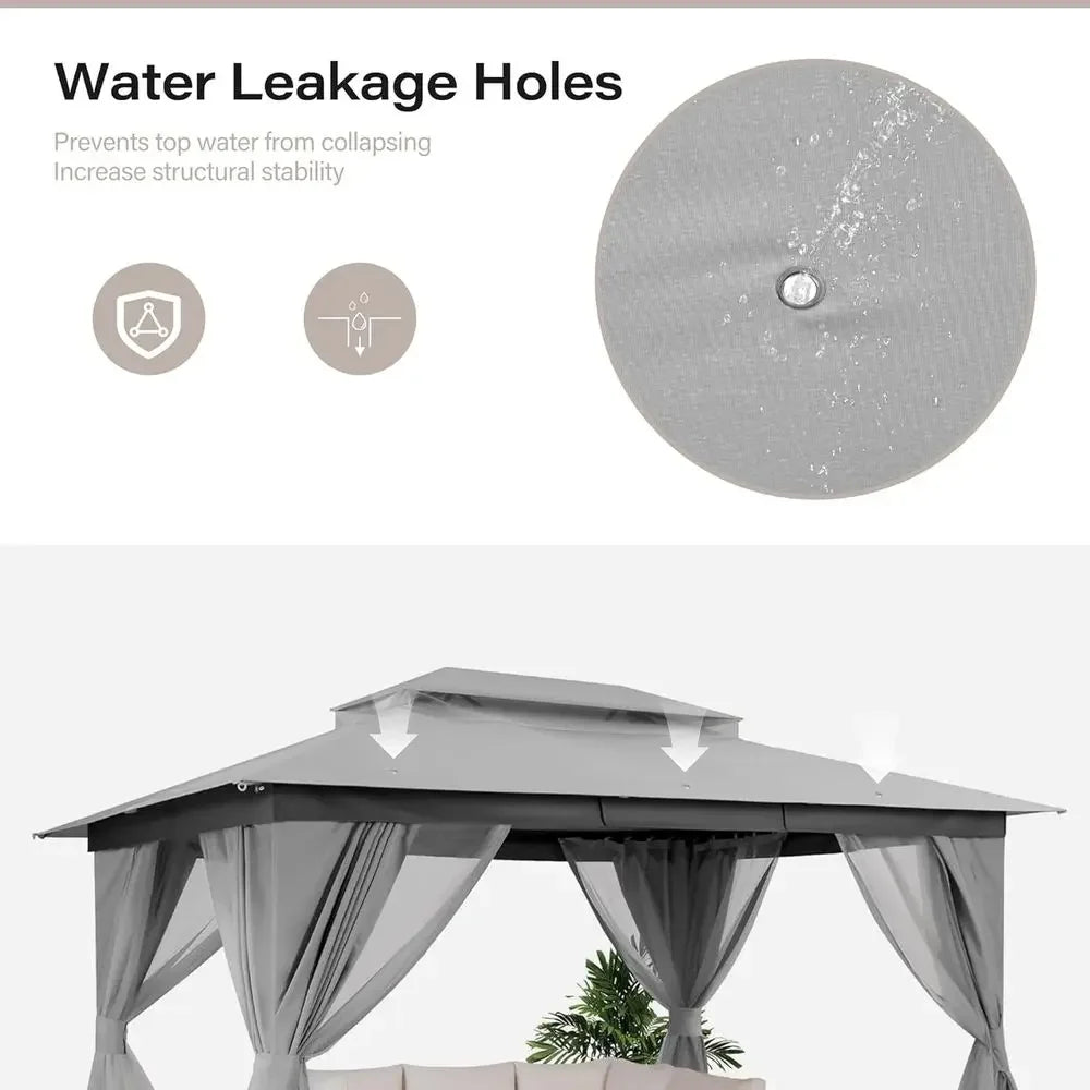 Outdoor 10x13 Patio Gazebo with Double Roof, Mosquito Netting,