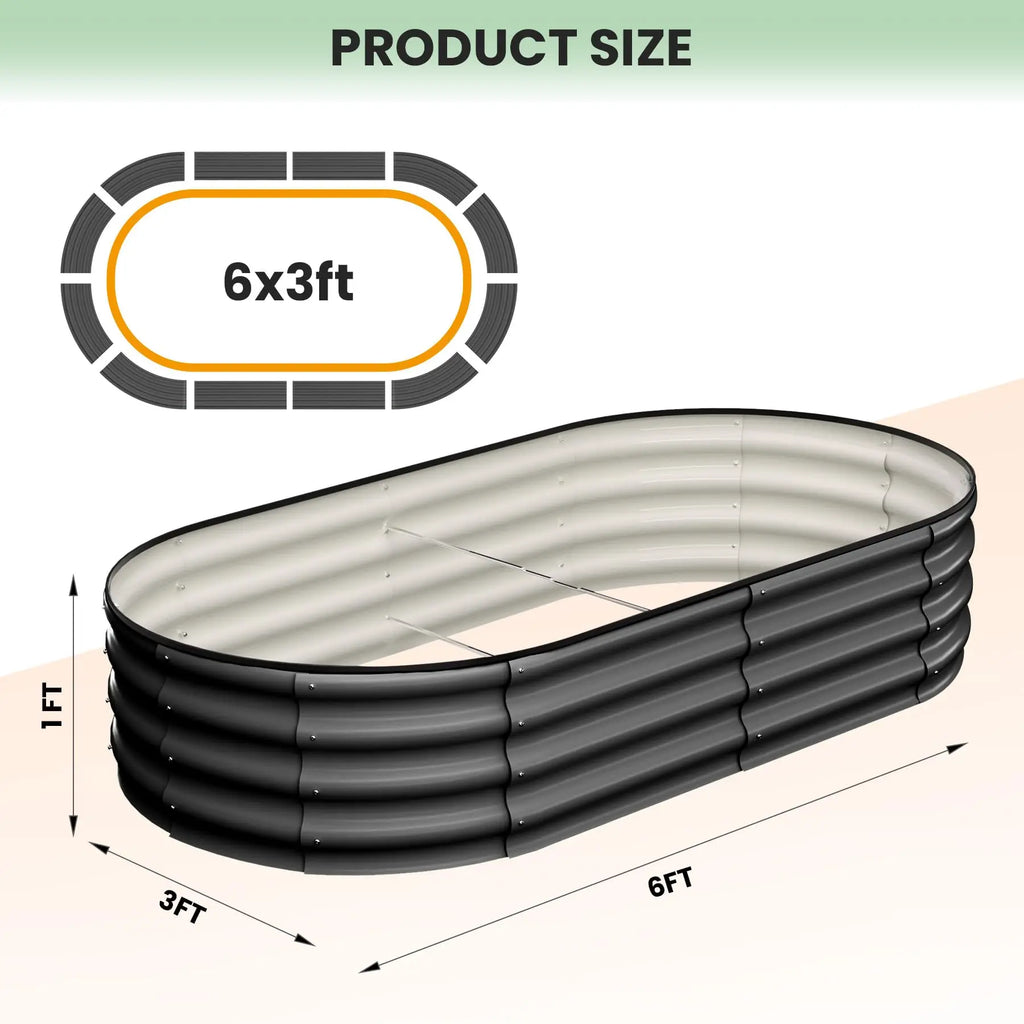 2-Pack Oval Galvanized Steel Raised Garden Bed Open Base Safety Edge Metal Planter Box