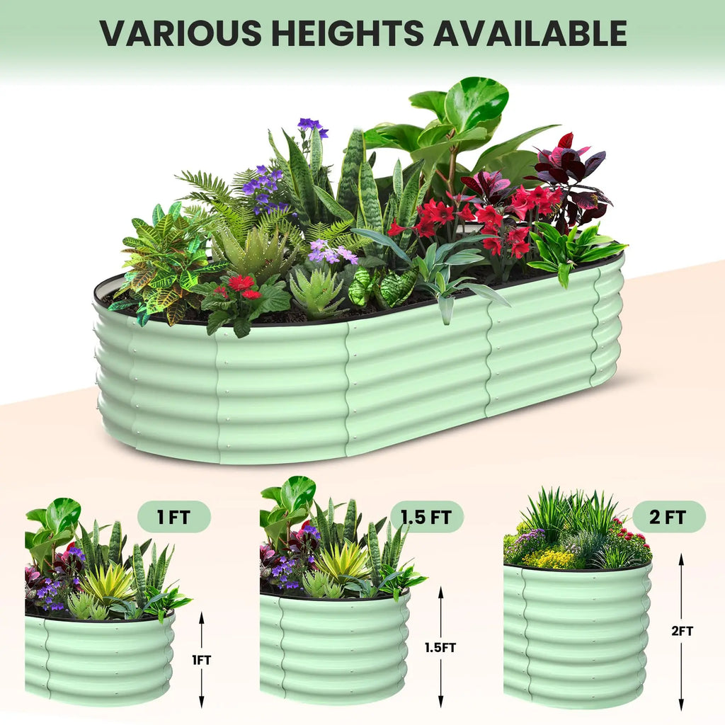2-Pack Oval Galvanized Steel Raised Garden Bed Open Base Safety Edge Metal Planter Box