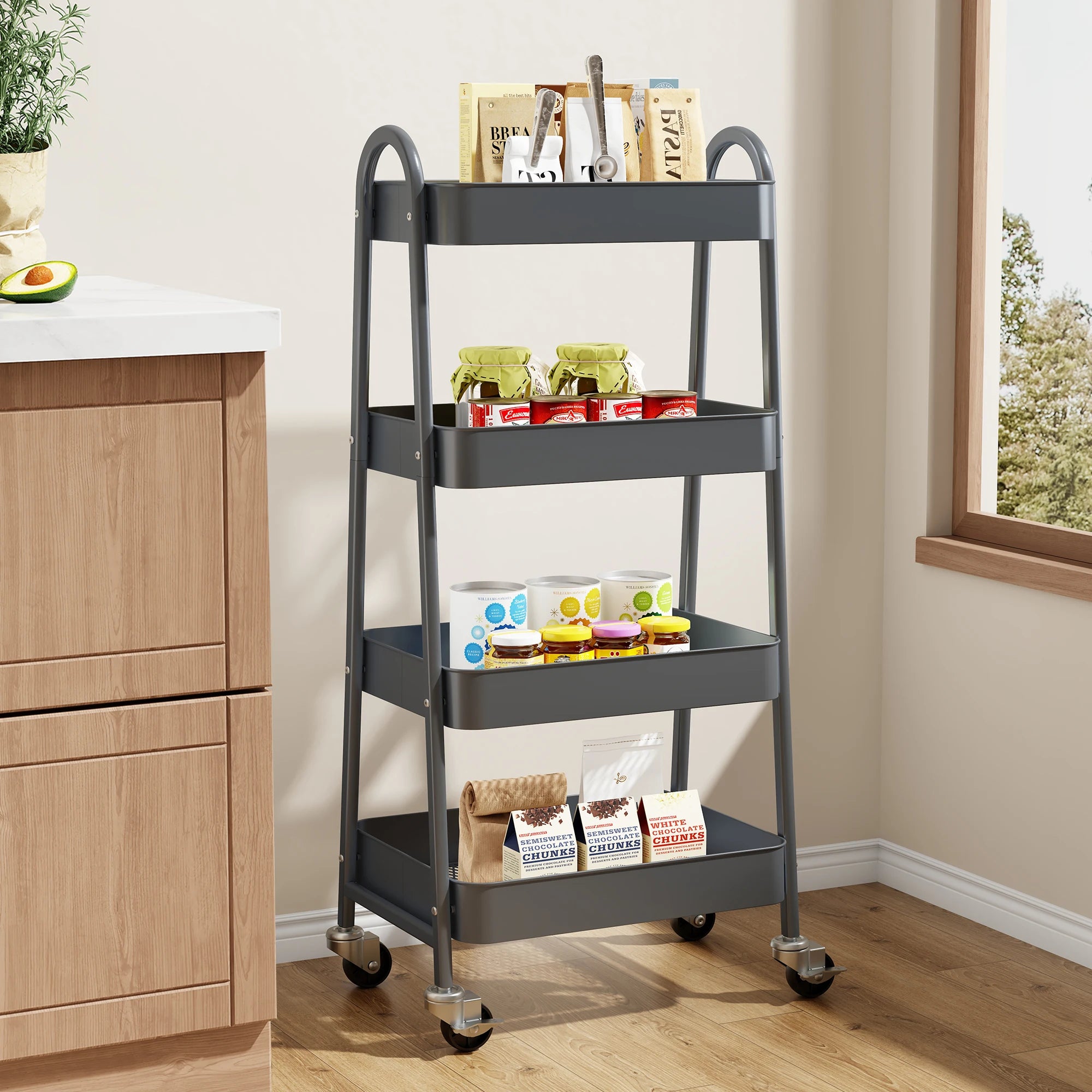 4 Tier Metal Storage Kitchen Cart with Lockable Wheels Mobile Shelving Unit Utility