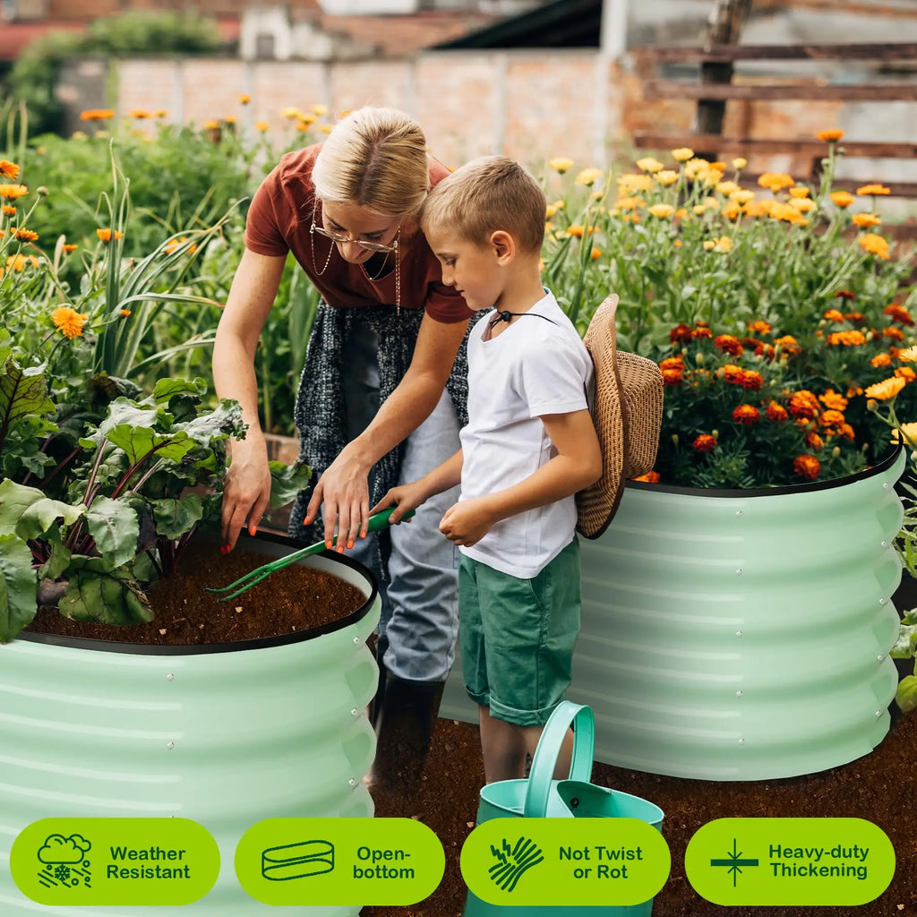 2-Pack Oval Galvanized Steel Raised Garden Bed Open Base Safety Edge Metal Planter Box