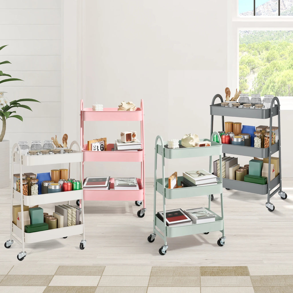 3 Tier Metal Storage Kitchen Cart with Lockable Wheels Mobile  Organizer For Home Narrow Places