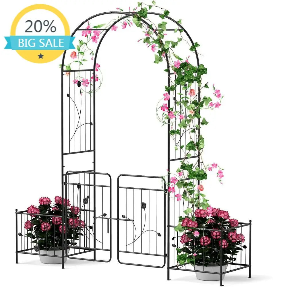 86-inch Metal Garden Arbor with Planter