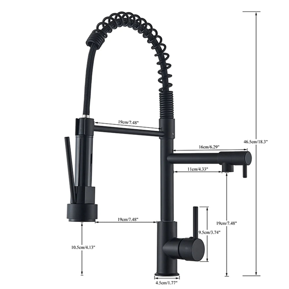 Black Pull Down Brass Kitchen Sink Faucet