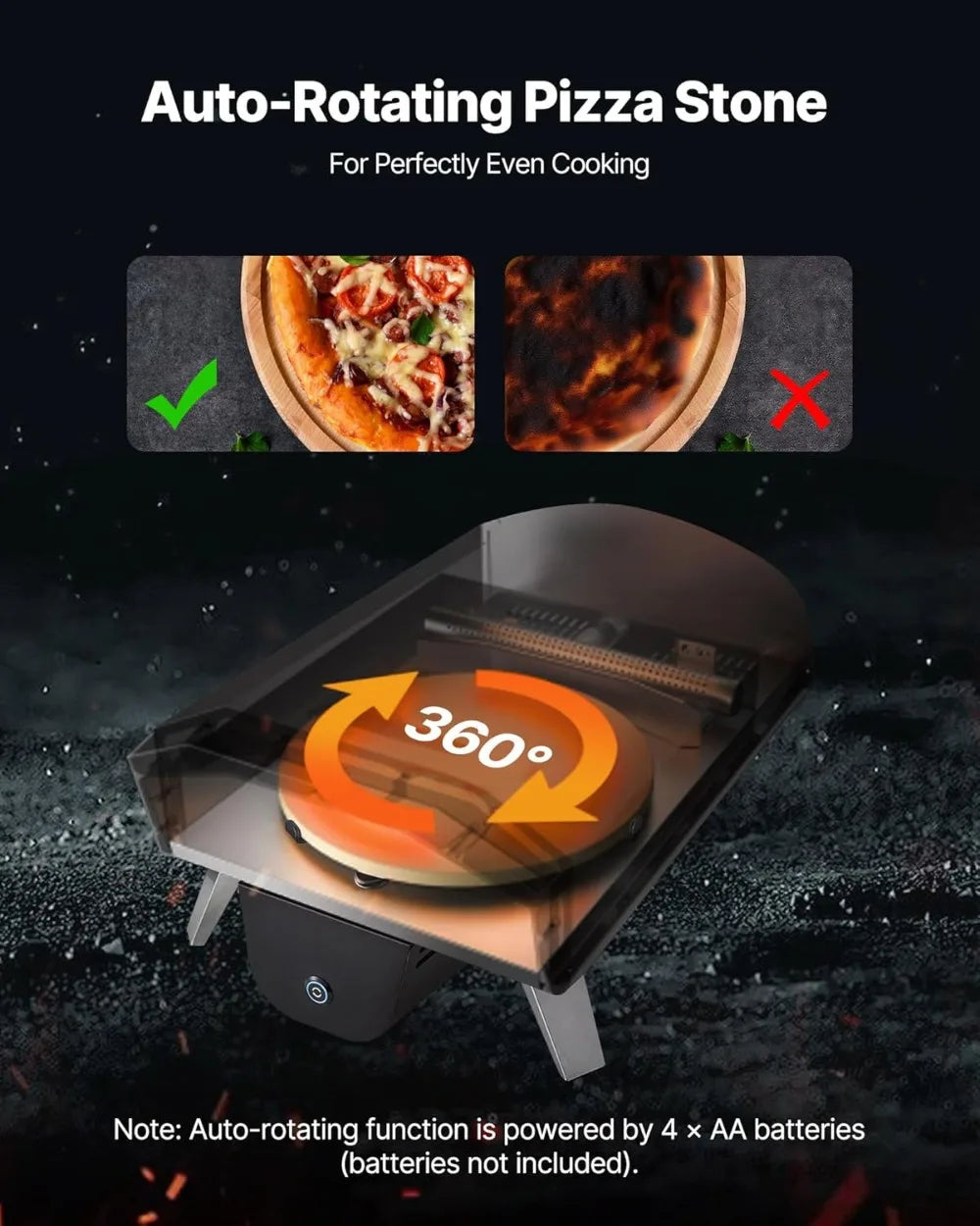 Outdoor Pizza Oven Dual Fuel 12" Auto Rotating Propane Wood Pellet Portable