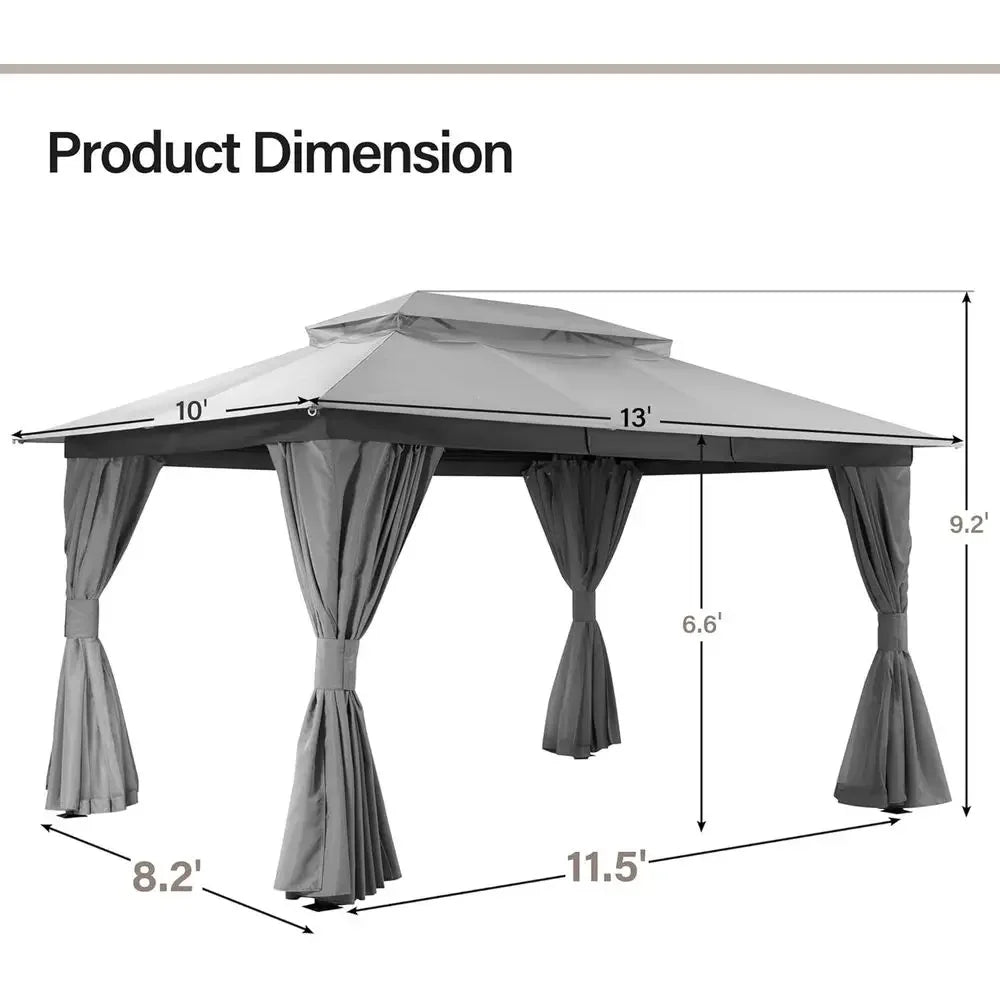 Outdoor 10x13 Patio Gazebo with Double Roof, Mosquito Netting,