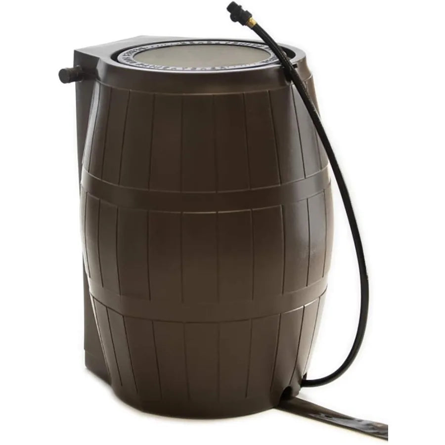 Outdoor Raincatcher 4000, Flat-Back RainRainwaterContainer w Side SpigotsMesh Screen Garden and Overflow Hose & Linking Kit