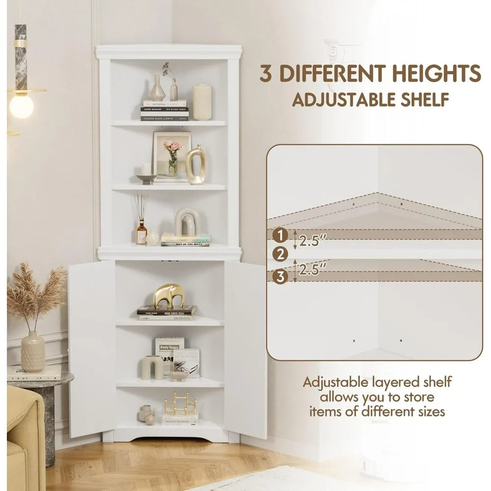 Freestanding Corner Shelf with 2 Doors and 3 Shelves