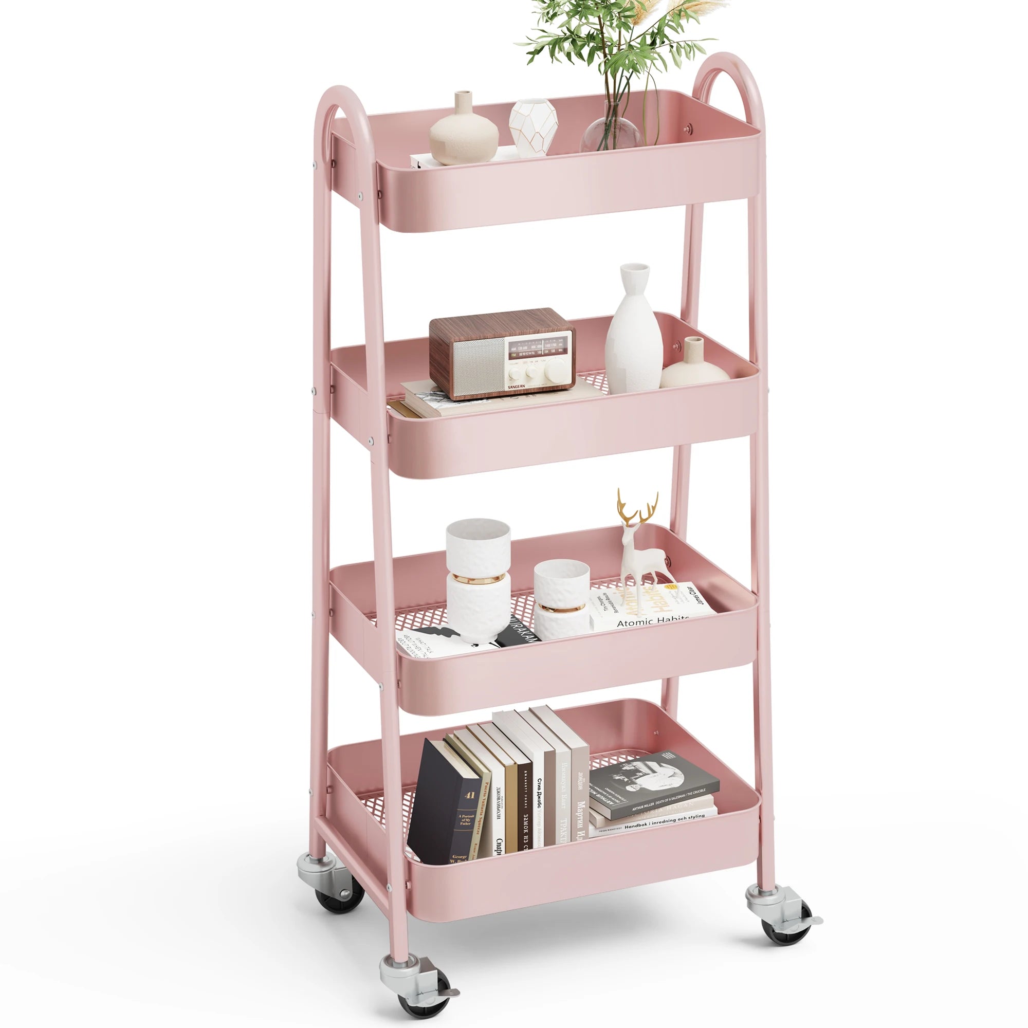 4 Tier Metal Storage Kitchen Cart with Lockable Wheels Mobile Shelving Unit Utility