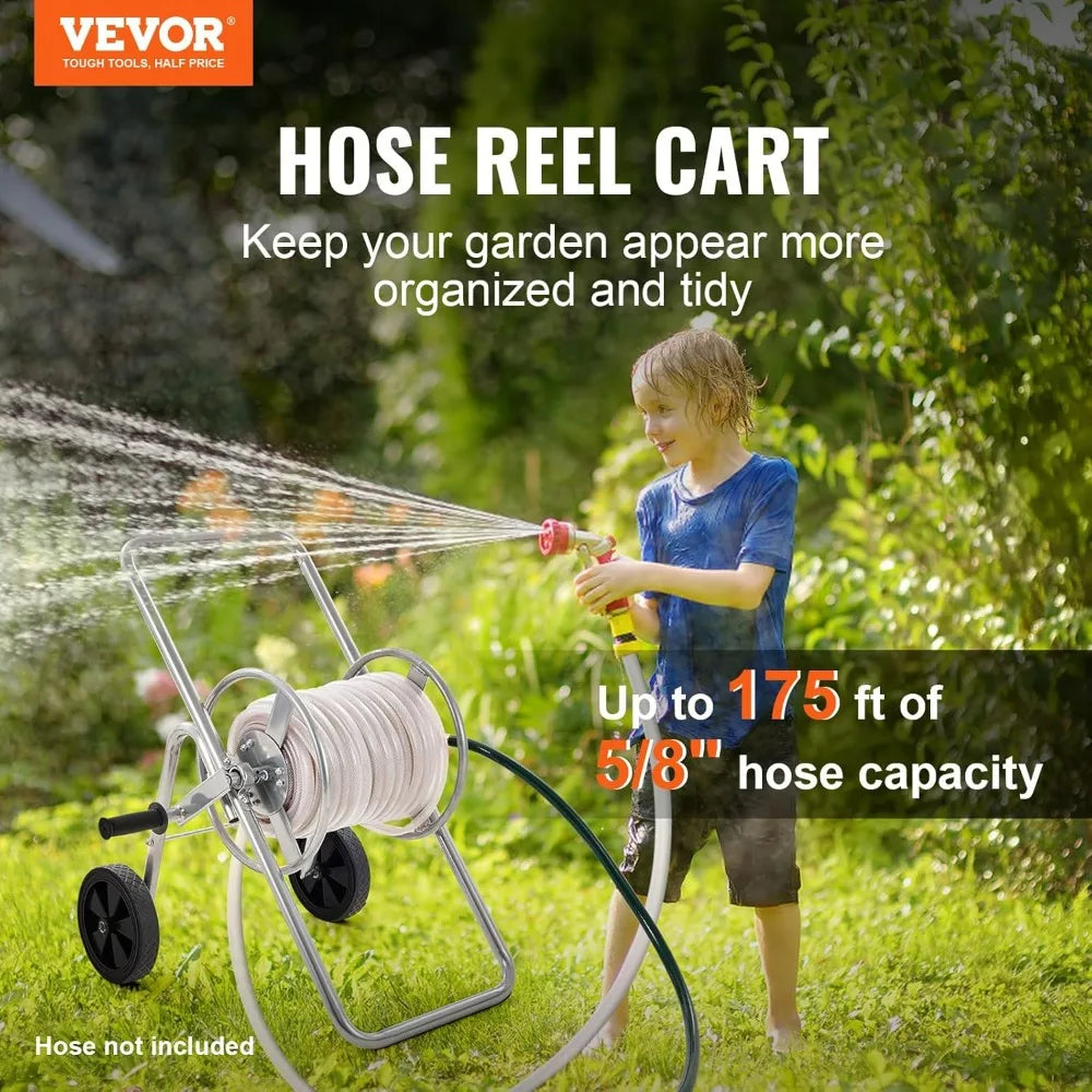 Hose Reel Cart Heavy Duty Powder-Coated Steel Mobile Tools with Wheels Holds 175 ft of 5/8 Inch Hose (Hose Not Included)