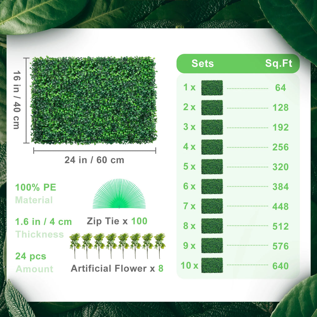 Artificial Boxwood Panel UV 24pcs 20x20/24x16 in Boxwood Hedge Wall Panels