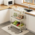 3 Tier Metal Storage Kitchen Cart with Lockable Wheels Mobile  Organizer For Home Narrow Places