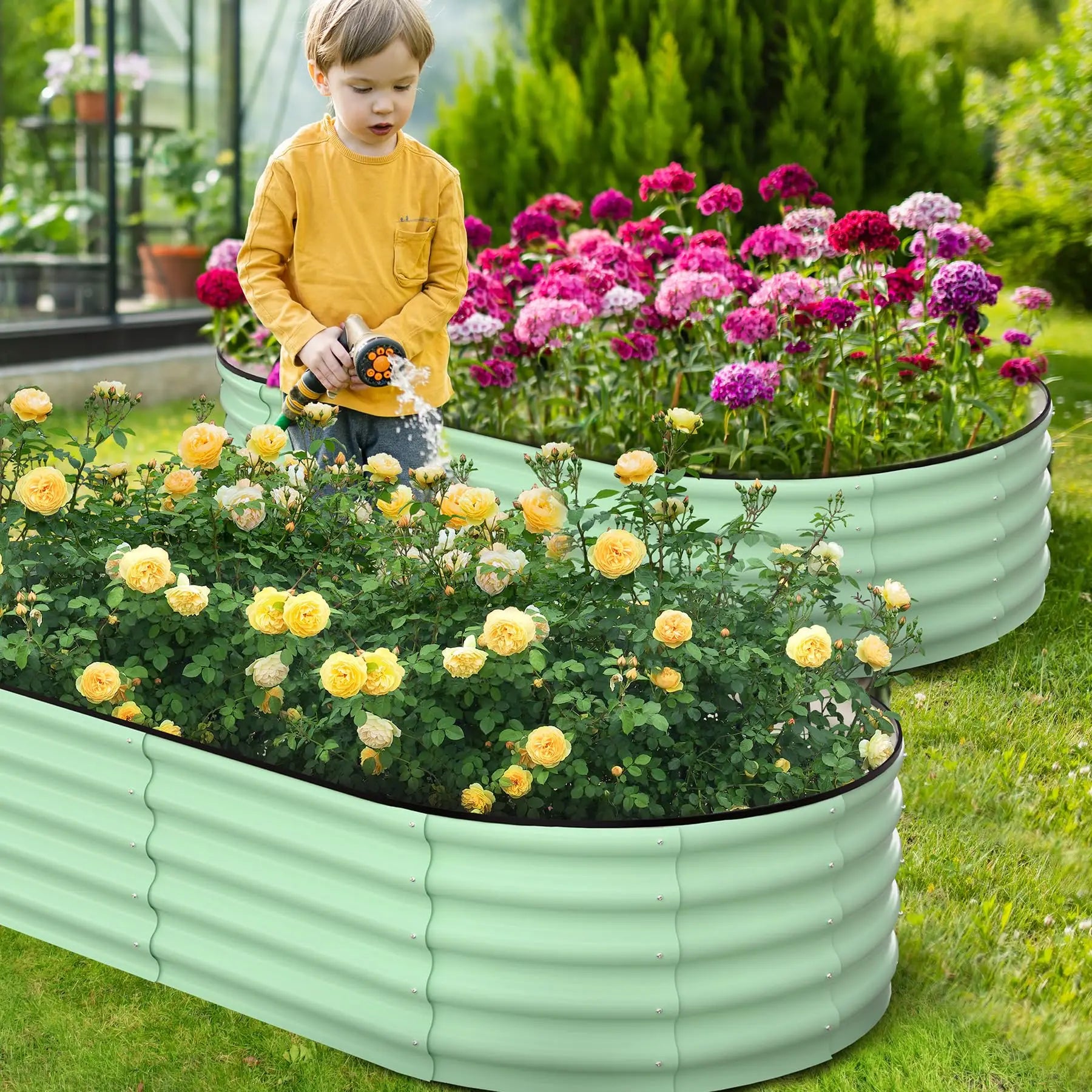 2-Pack Oval Galvanized Steel Raised Garden Bed Open Base Safety Edge Metal Planter Box