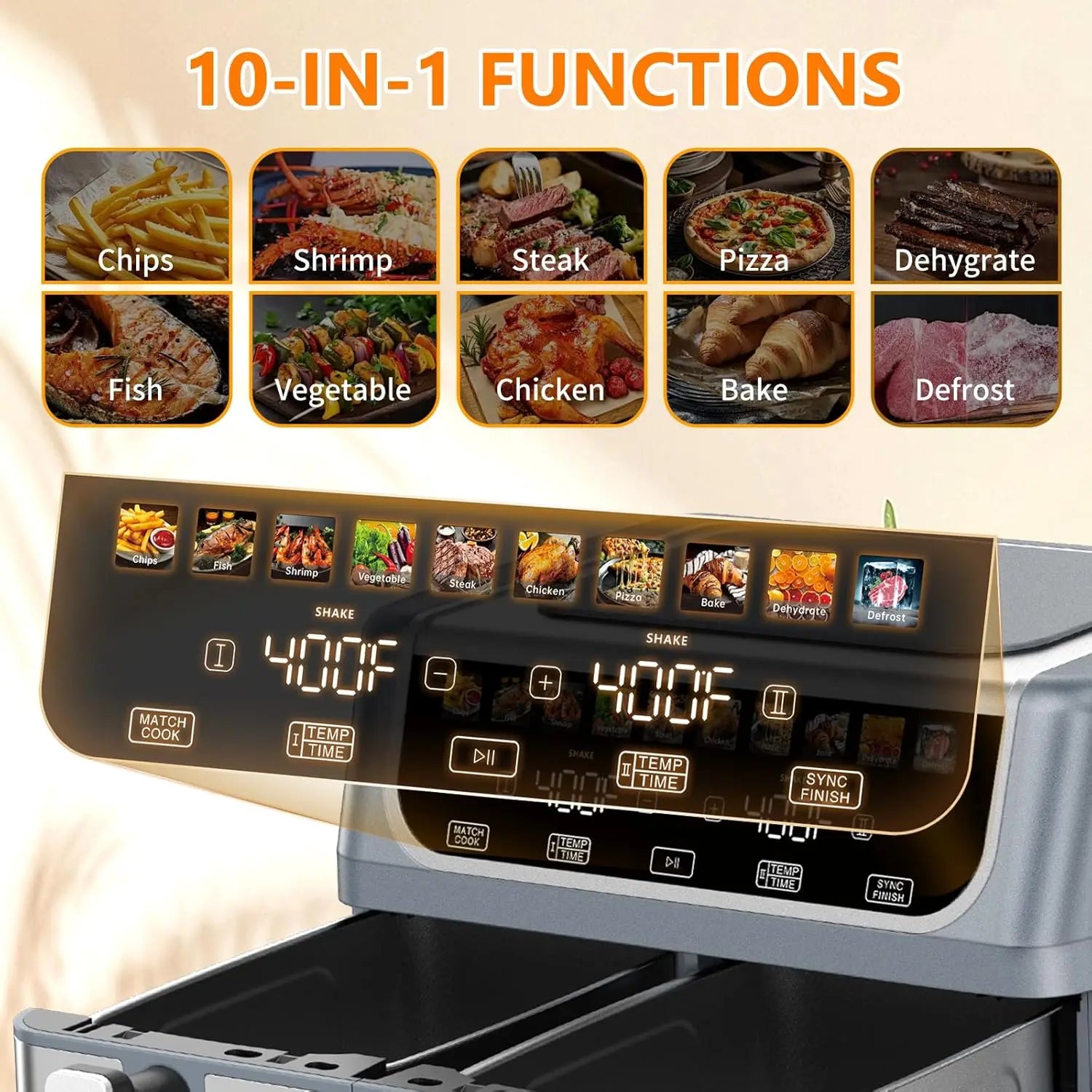 10-in-1 Air Fryer 9.5 QT, Large Air fryer with with 2 Independent Frying Baskets
