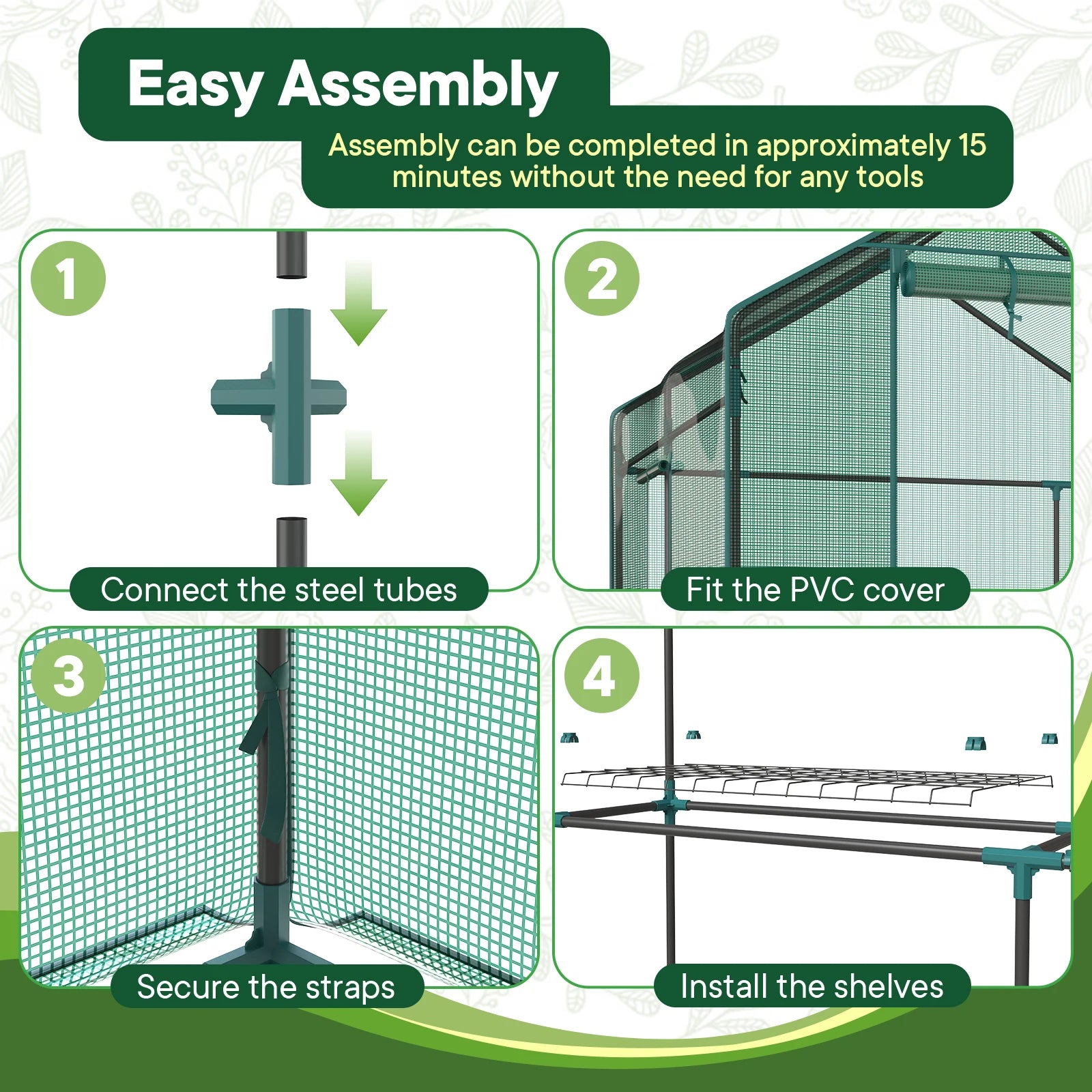 JHK 56 Inch Portable Walk-In Greenhouse for Outdoor Plants with Screen Windows