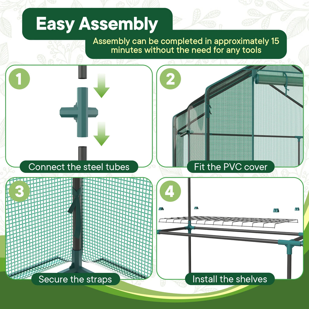 JHK 56 Inch Portable Walk-In Greenhouse for Outdoor Plants with Screen Windows